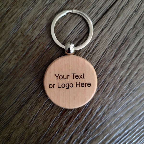 Round Wooden Keyring, Custom Text, Logo, Party, Gift, Favor