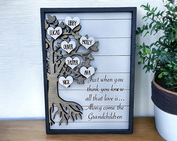 Personalized Family Tree Sign with Grandchildren Names – Custom Wall Decor – Family Tree Wall Art for Grandmom - Unique Grandparent Gift