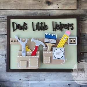 Personalized 3D Wooden Sign - Dad&#39;s Little Helpers - Tool Belt Design - Father&#39;s Day Gift - Framed sign - Dad Can Fix It