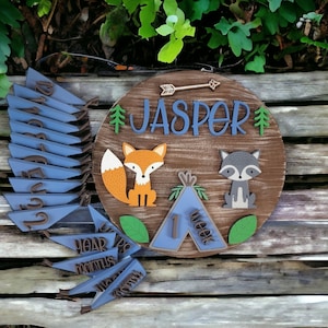 Newborn Milestone Sign – Woodsy Adventure Theme Featuring Woodland Animals & Teepee – Perfect Baby Shower Gift