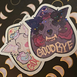GOODBYE skull dog / waterproof sticker / holographic / vinyl sticker