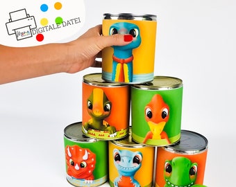 Dinosaur throwing cans for children's birthday parties to print out and do handicrafts | game idea | throwing cans