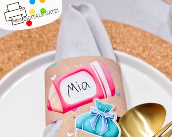 Napkin rings for school enrollment for printing and crafting | Name tags | Glass marker | Place card | Schoolchild |School cone |Back to school