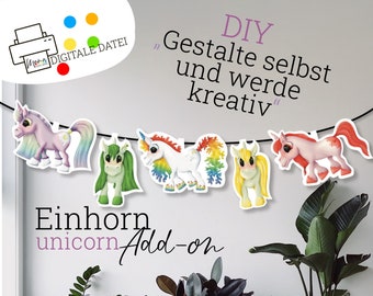 Unicorn garland for instant printing (add on) | kids birthday party decoration balloons