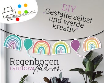 Rainbow garland for instant printing (add on) | kids birthday party decoration balloons