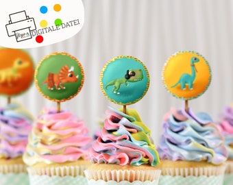10 printable dinosaur cupcake toppers: decorations for children's birthday parties | Cupcake decoration | cake ornament