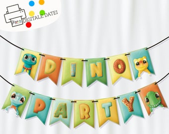 dinosaur-garland for printing: create your own dinosaur party decoration | all letters incl. ä,ö,ü | dinosaurs and eggs
