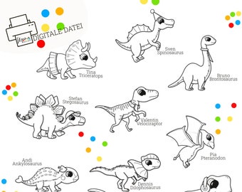 10 dinosaur coloring pictures to print: as giveaways or activity ideas for the dinosaur children's birthday party