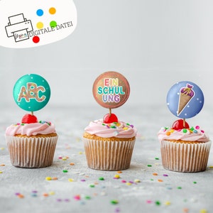 School enrollment party muffin plugs to print out ABC schoolchild school start image 1