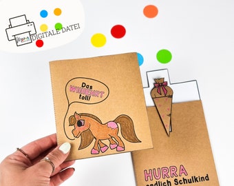 Horses Invitation to school to print, color and craft | schoolchild | school cone | back to school