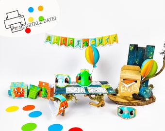 DIY gnome birthday set in dinosaur look: Enchant the scene in front of the gnome door with magical dinosaur decorations gnome | Dollhouse