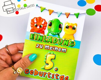 10 Dinosaurier Einladungen für den Kindergeburtstag zum Ausdrucken und Basteln | Dino Einladungskarte | einfach, schnell