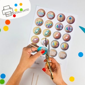 School enrollment party muffin plugs to print out ABC schoolchild school start image 4