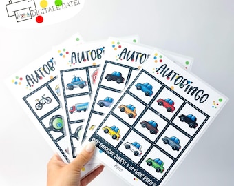 Bingo de coches para niños para imprimir – Juego para viajes largos en coche – Juego de viaje imprimible – Actividad de coche – Bingo en PDF – Vacaciones con niños