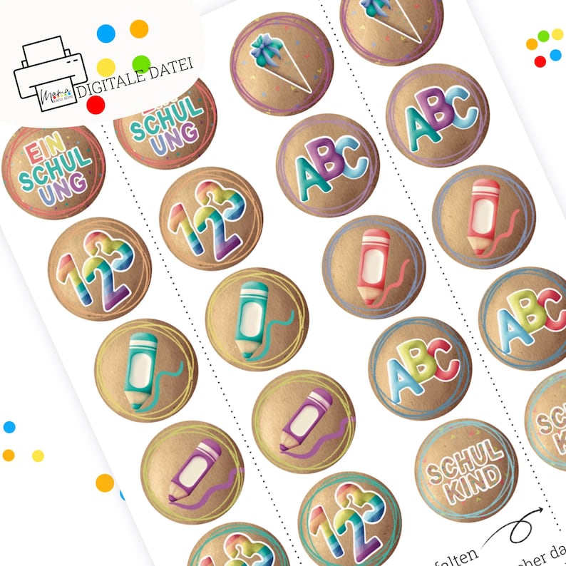 School enrollment party muffin plugs to print out ABC schoolchild school start image 9
