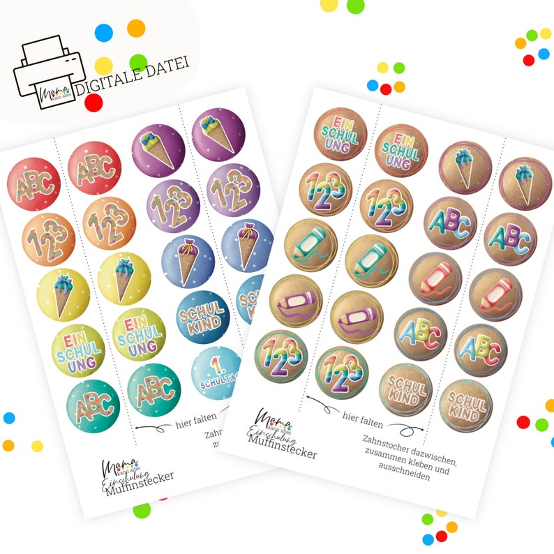 School enrollment party muffin plugs to print out ABC schoolchild school start image 2