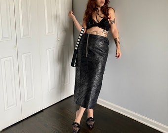 Embroidered Leather Skirt