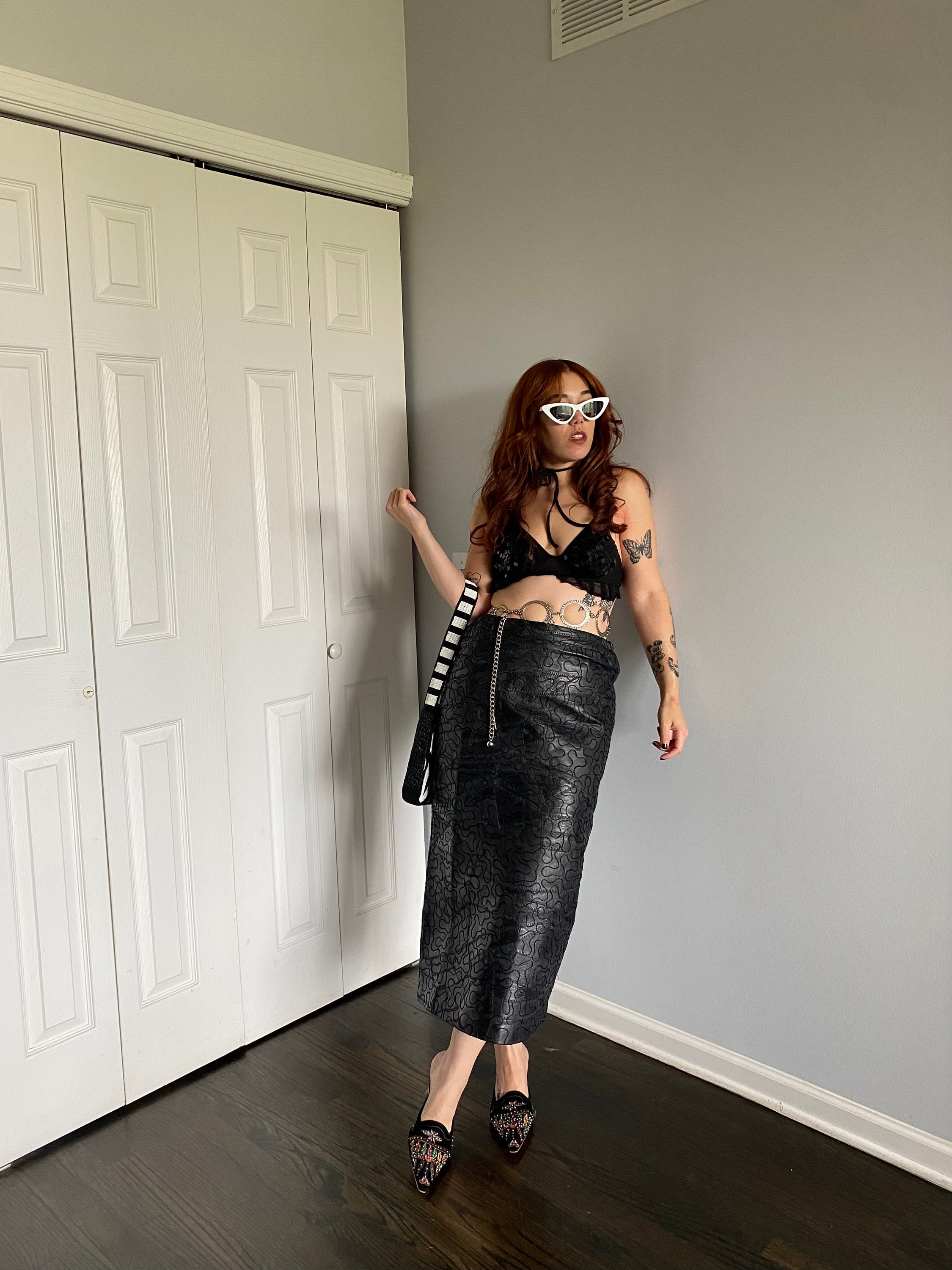 Embroidered Leather Skirt - Etsy