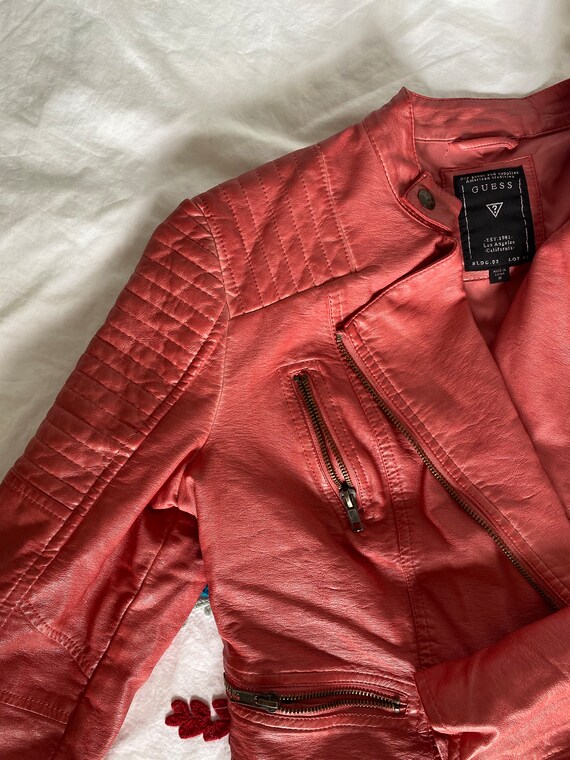 Salmon Faux Leather Moto Jacket Gem