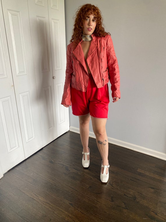 Salmon Faux Leather Moto Jacket Gem