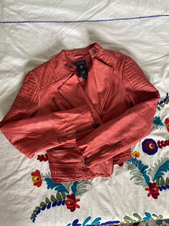Salmon Faux Leather Moto Jacket Gem
