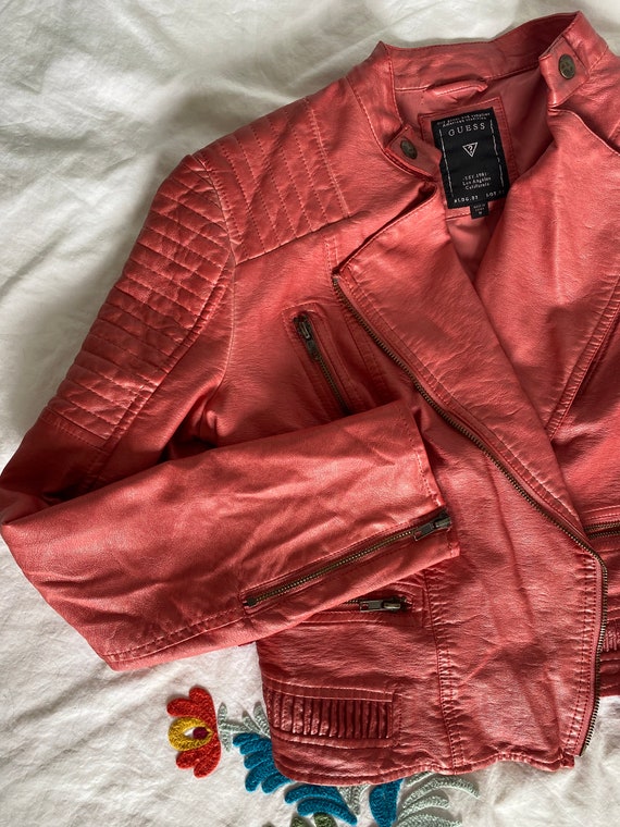 Salmon Faux Leather Moto Jacket Gem