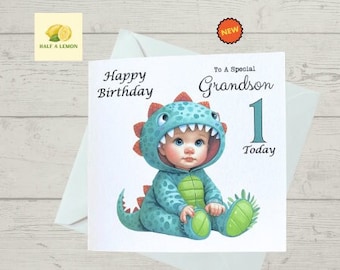 First Birthday card for Grandson, 1st birthday card for Grandson, dinosaur birthday card, Grandson Birthday card, gift,