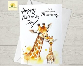 Mothers Day Card, A Very Special Mummy, mummy giraffe and little giraffe