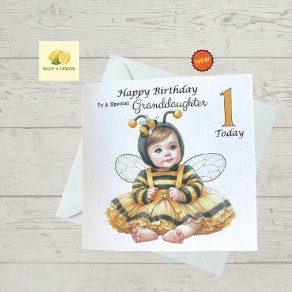 First Birthday card for Granddaughter, 1st birthday card for Granddaughter, cute bee birthday card, Granddaughter Birthday card, gift,