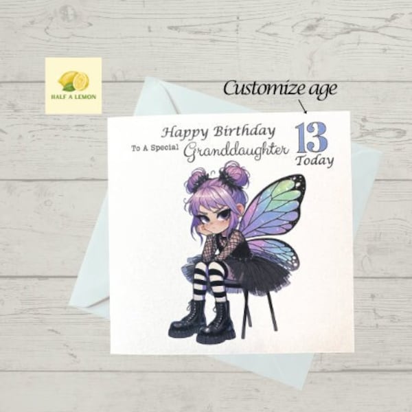 Granddaughter Card, card for Granddaughter, Grumpy Grunge Fairy, for any age, 10th, 11th, 12th, 13th, 14th, 15th, 16, 17th, 18th, gift