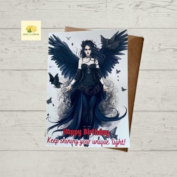 Goth Birthday card, Gothic Birthday card, Fairy birthday card, Gothic Fairy Birthday Card, Card for her Birthday, Alternative, Raven, gift