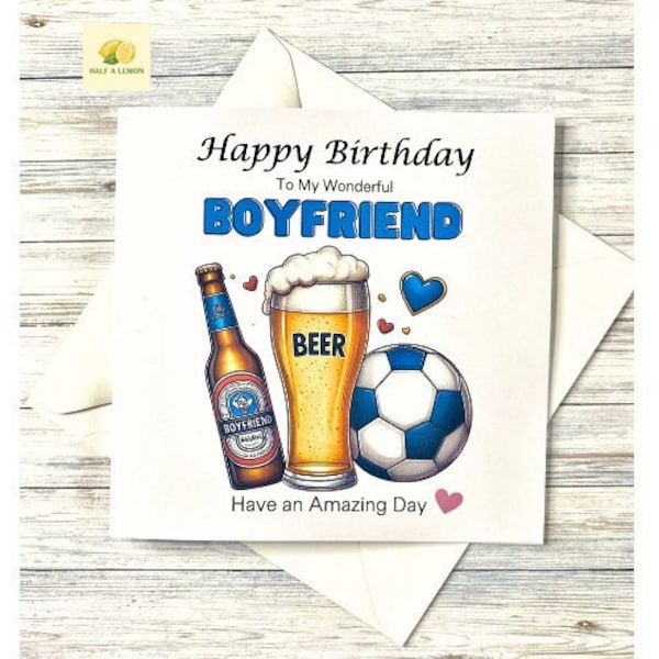 Birthday card for Boyfriend, Boyfriend Birthday card, Birthday cards for him, Beer and football themed birthday card, gift