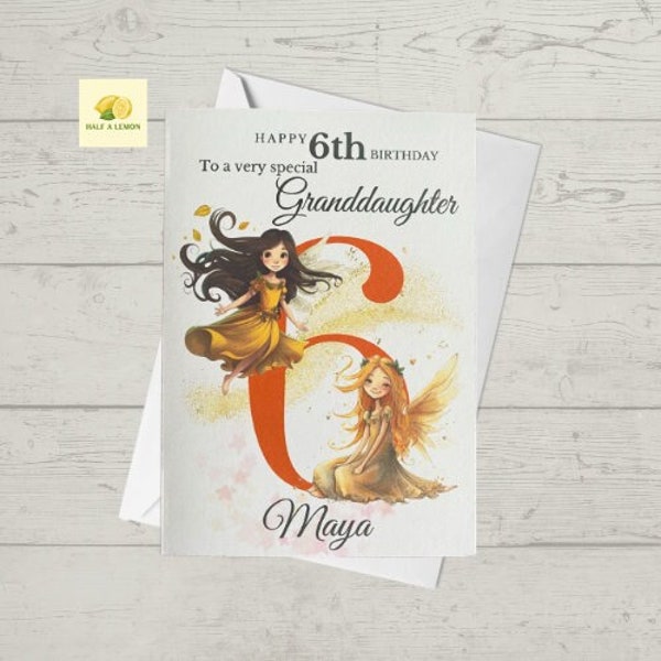 Personalised Birthday card, birthday card for Granddaughter, Granddaughter card, Fairy card, 3rd, 4th, 5th, 6th, 7th, 8th, 9th, 10th