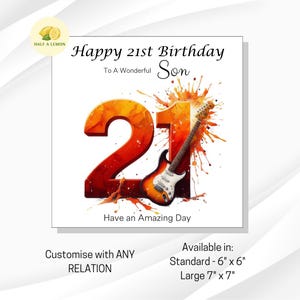 Carte d'anniversaire 21 ans, TOUT parent, fils, arrière-petit-fils, petit-fils, neveu, frère, cadeau, musique rock, guitare, carte d'anniversaire, lui,