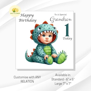 First Birthday card for Grandson, 1st birthday card for Grandson, Great Grandson, Son, Nephew, Great Nephew, dinosaur, One Today, gift, him