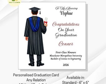 Personalised Graduation Card for Him: Navy Sash, Any Relation, Custom Details