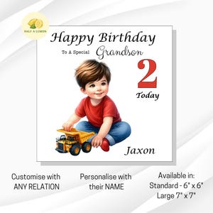 Carte de 2e anniversaire, carte d'anniversaire personnalisée pour garçon, pour TOUTE relation, arrière-petit-fils, petit-fils, fils, neveu, filleul, lui, cadeau,