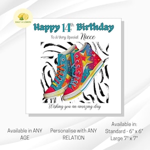 Carte d'anniversaire nièce pour 14e anniversaire, âge et parenté à personnaliser, carte d'anniversaire pour fille, pour petite-fille, 14e anniversaire fille, cadeau 14e anniversaire