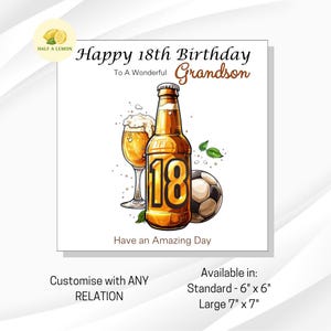 Carte d'anniversaire 18 ans, Carte d'anniversaire de fils, Carte d'anniversaire de fils, Petit-fils, Carte d'anniversaire de frère, Neveu, Bière, Football, Cadeau de 18 ans