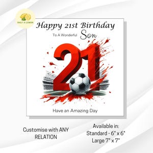 Carte d'anniversaire de 21 ans, TOUT parent, fils, arrière-petit-fils, petit-fils, arrière-neveu, neveu, frère, cadeau, carte d'anniversaire de football de l'équipe rouge, lui,
