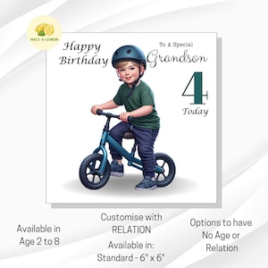 Carte d'anniversaire, pour TOUT parent et TOUT âge, petit garçon sur draisienne, cadeau, arrière-petit-fils, fils, petit-fils, arrière-neveu, pour lui, neveu,