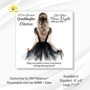 Carte de bal pour petite-fille, carte de bal de fille personnalisée pour nièce, robe de bal noire, couleur de cheveux au choix, cadeau de bal de promo, soirée de bal