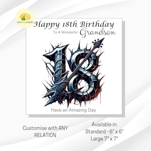 Carte d'anniversaire 18 ans, Carte d'anniversaire de fils, Carte d'anniversaire de fils, Petit-fils, Carte d'anniversaire de frère, Neveu, Musique métal, Cadeau de 18 ans