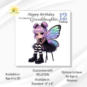 Carte d'anniversaire pour petite-fille, fille, nièce, fée grungy grunge, TOUT âge, TOUT parent, 9, 10, 11, 12, 13, 14, 15, 16, 17, 18 ans, cadeau