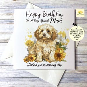 Carte d'anniversaire avec un joli Cavachon, carte d'anniversaire de chien pour soeur, frère, nièce, ami, fils, maman, papa, grand-père, grand-père, cadeau,