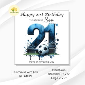 Carte d'anniversaire de 21 ans, toute relation, fils, arrière-petit-fils, petit-fils, arrière-neveu, neveu, frère, cadeau, carte d'anniversaire de football de l'équipe bleue, lui,