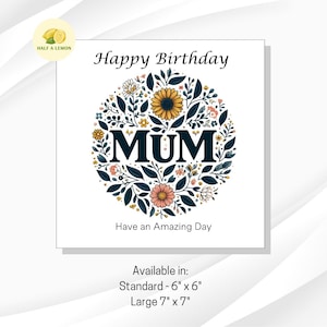 Carte d'anniversaire de maman, carte d'anniversaire, pour maman, cartes pour elle, avec le mot maman dans un cercle de fleurs, bohème, alternative, cadeau