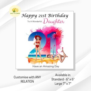 Carte de 21e anniversaire, TOUTE relation, fille, petite-fille, nièce, soeur, arrière-petite-fille, cadeau, patinage sur glace, île du soleil, plage, pour elle