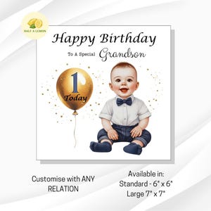 Carte de premier anniversaire pour petit-fils, 1ère carte d'anniversaire pour petit-fils, arrière-petit-fils, fils, neveu, arrière-neveu, One Today, cadeau, lui