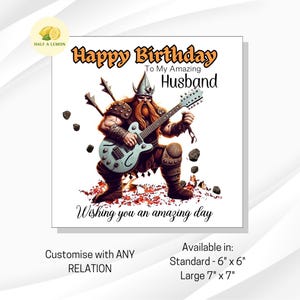 Carte d'anniversaire pour mari, petit ami, père, fils, neveu, frère, petit-fils, viking jouant de la guitare, personnaliser n'importe quelle relation, cadeau pour lui, rock